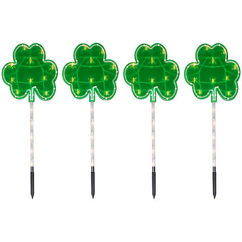 Northlight Green St. Patrick's Day Shamrock Pathway Marker Lawn Stakes - Clear Lights, 4 ct.