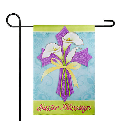 Northlight 12.5" x 18" Easter Blessings Cross and Lilies Outdoor Garden Flag