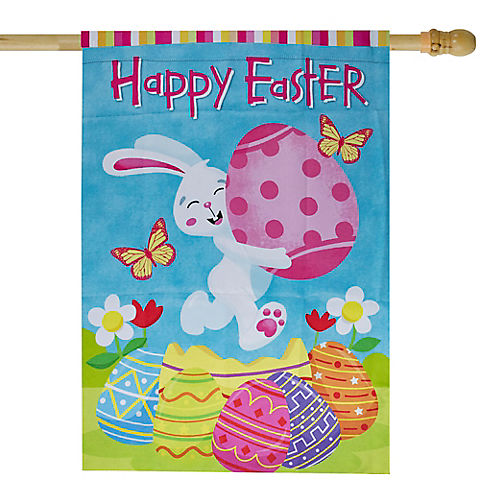 Northlight 28" x 40" Happy Easter Bunny with Eggs Outdoor House Flag