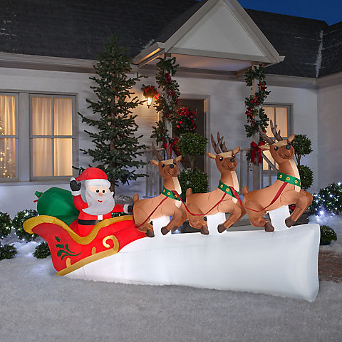 Gemmy 5.5' Airblown Inflatable Santa's Sleigh with Flying Reindeer
