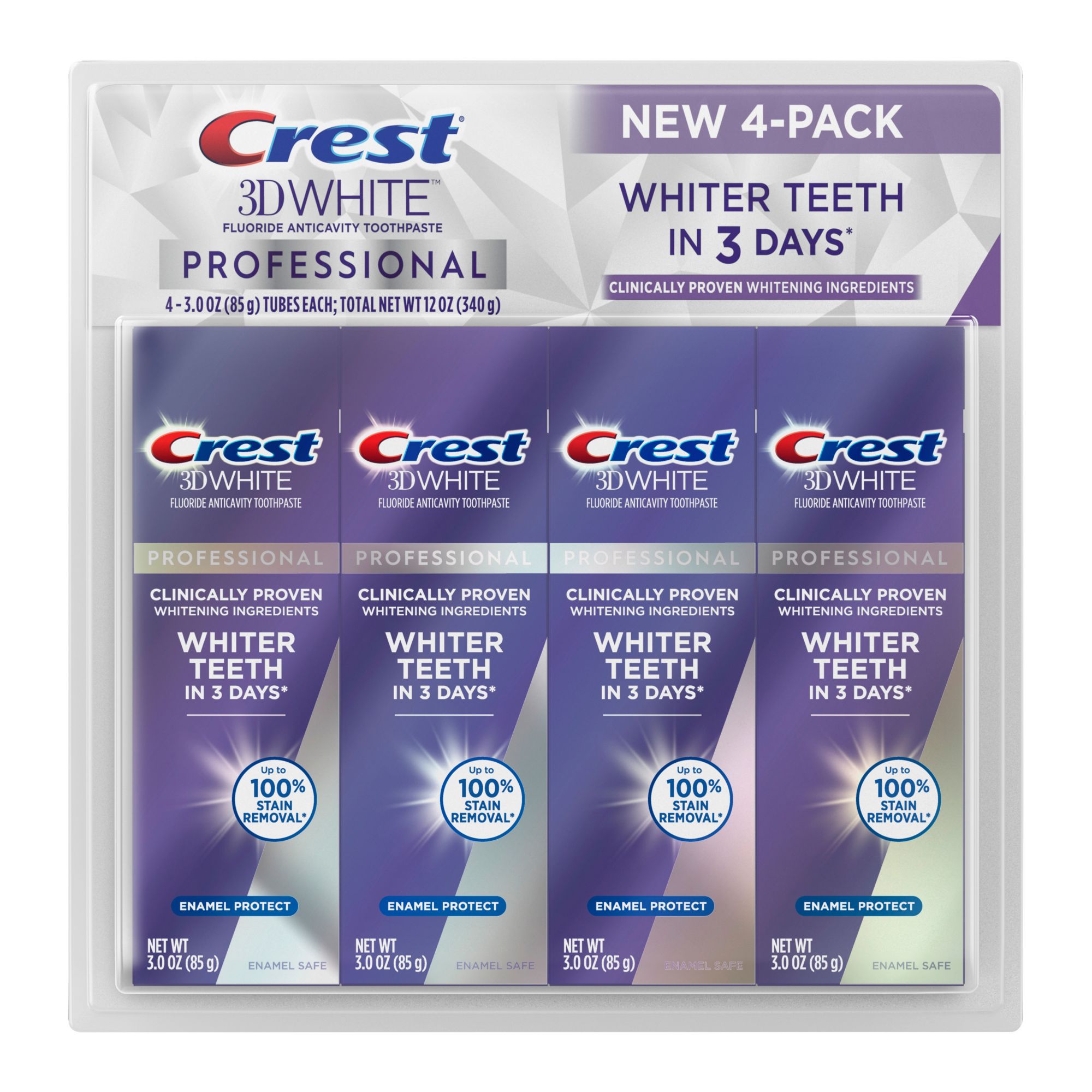 Crest 3D White Professional Enamel Protect Toothpaste, 4 pk./3.0 oz.