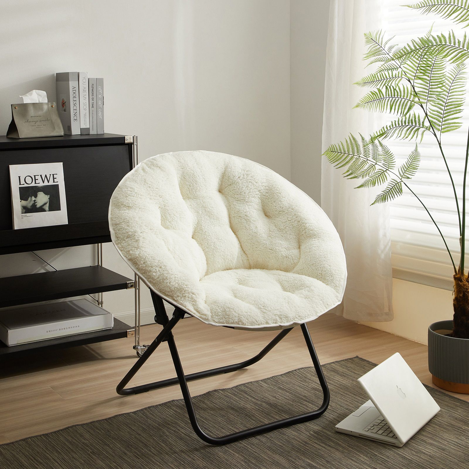 Berkley Jensen Stylish Oversized Sherpa Folding Accent Chair Ivory