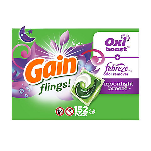 Gain Flings Liquid Laundry Detergent Soap Pacs, 152 ct. - Moonlight Breeze Scent