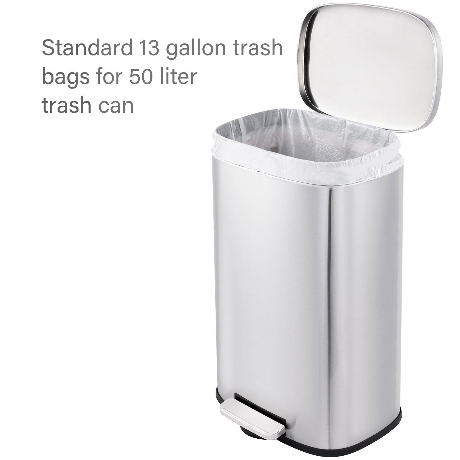 Stainless Steel 13-Gallon Kitchen Trash Can with Step Lid in