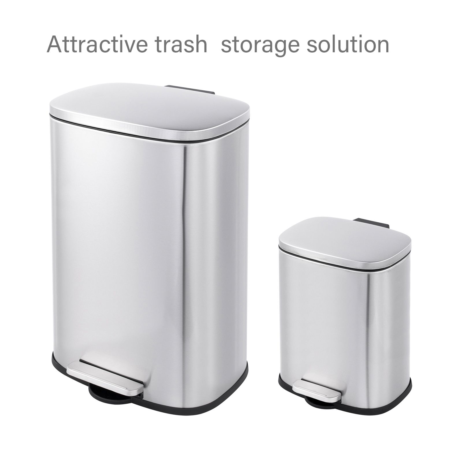 Berkley Jensen 13 Gal./2 Gal. Rectangular Step-On Trash Cans, set of 2, Stainless  Steel