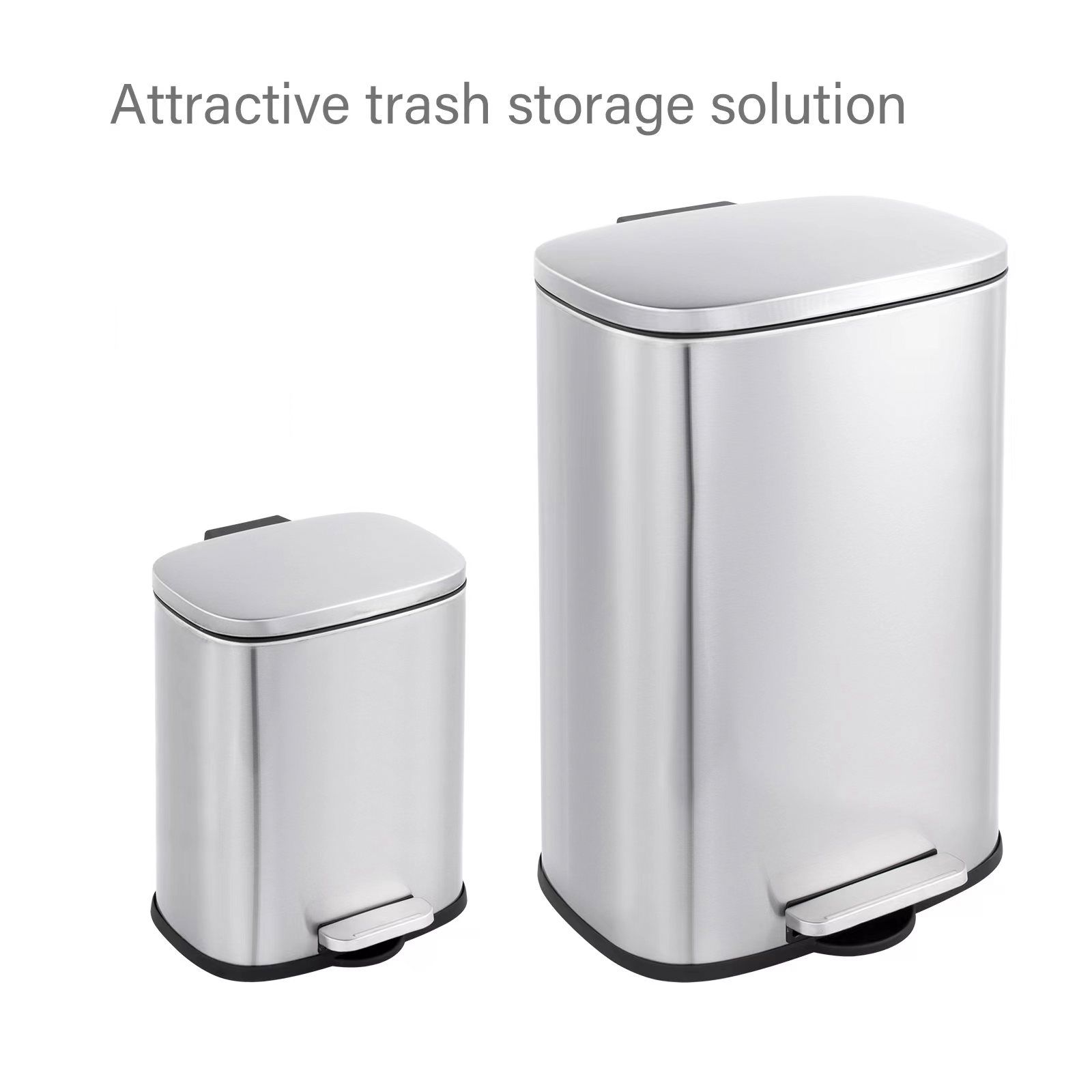 13 Gallon Steel Step Trash Can,Kitchen Trash Can with Lid & Inner Buckets ,  Stainless Steel Rectangular Garbage Bin , 50 L Pedal Soft Step Slow 