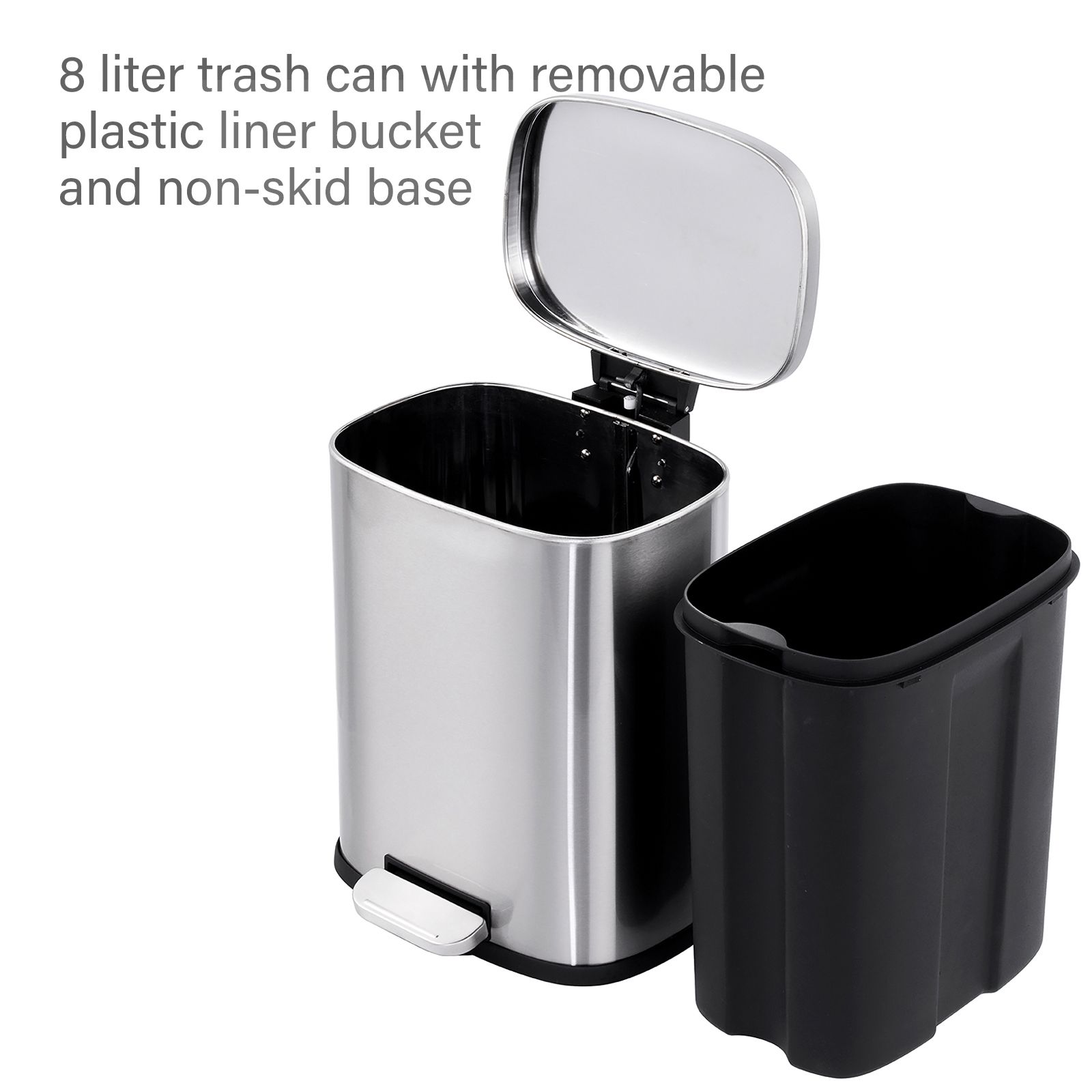 Berkley Jensen 13 Gal./2 Gal. Rectangular Step-On Trash Cans, set of 2,  Stainless Steel