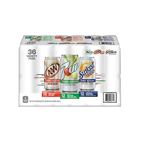 7UP, Sunkist and A&W Zero Sugar Soda Variety Pack, 36 pk./12 fl. oz.