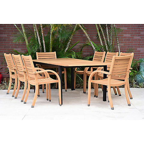 Amazonia 9-Piece Pankle FSC Certified Wood Outdoor Patio Dining Set - Brown Chairs