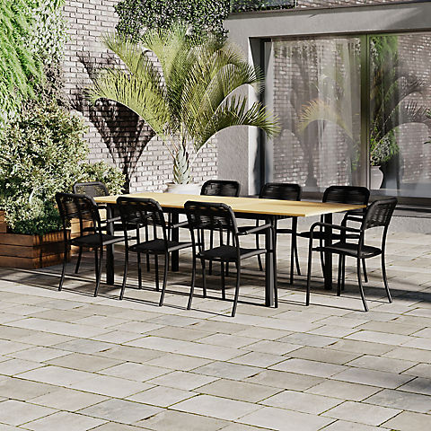 Amazonia 9-Piece Surphe FSC Certified Wood Outdoor Patio Dining Set - Black Chairs