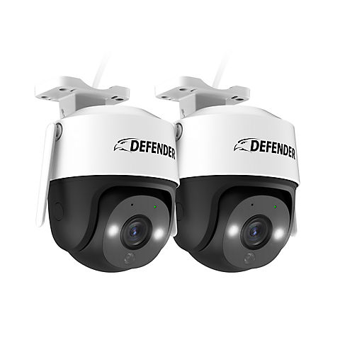Defender Guard Pro PTZ 2K WiFi Plug-In Power Security Camera, Motion Tracking, Color Night Vision, Human Detection, 2 pk.