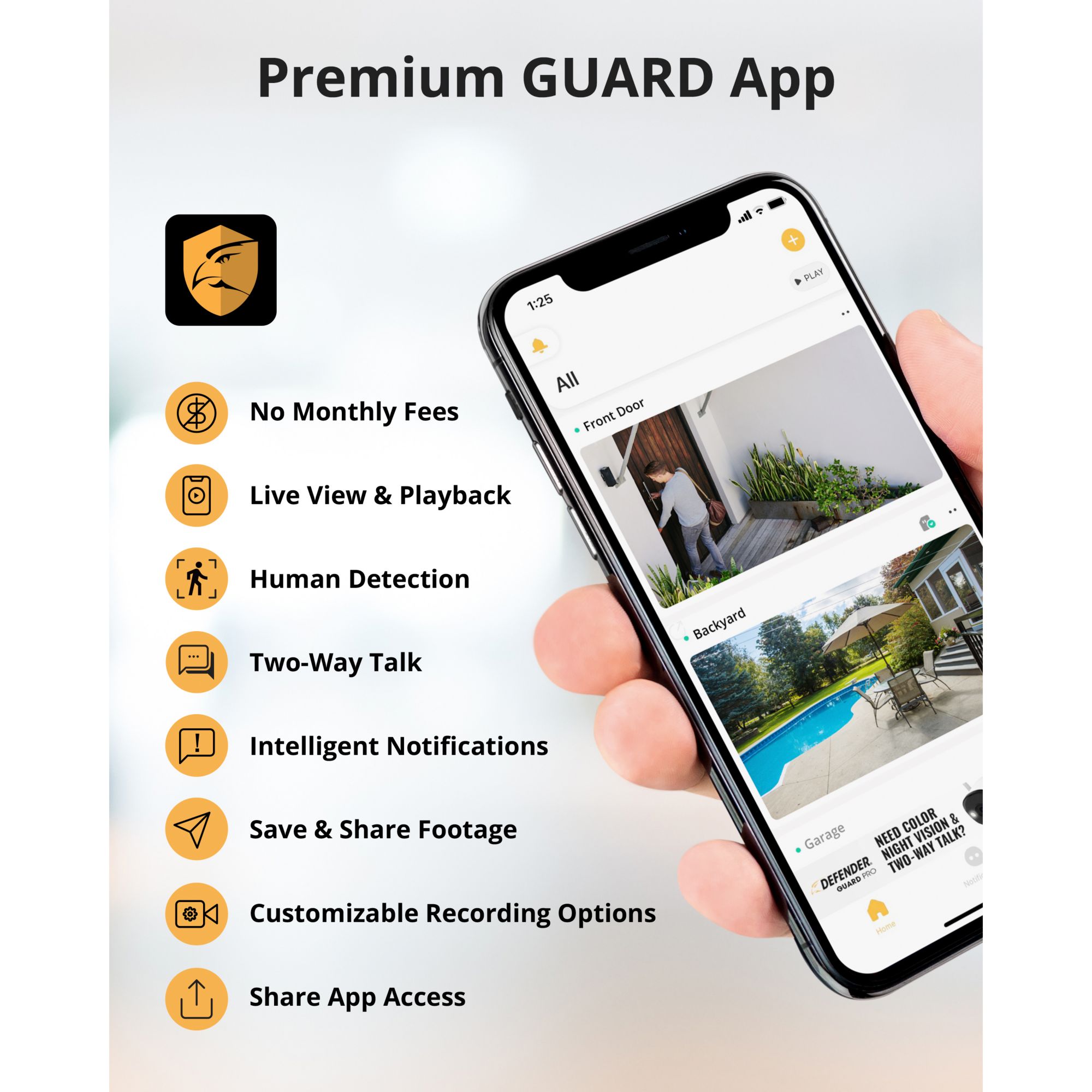 Defender Guard Pro PTZ 2K WiFi Plug-In Power Security Camera, Motion Tracking, Color Night Vision, Human Detection, 3 pk.
