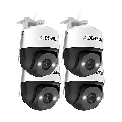 Defender Guard Pro PTZ 2K WiFi Plug-In Power Security Camera, Motion Tracking, Color Night Vision, Human Detection, 4 pk.