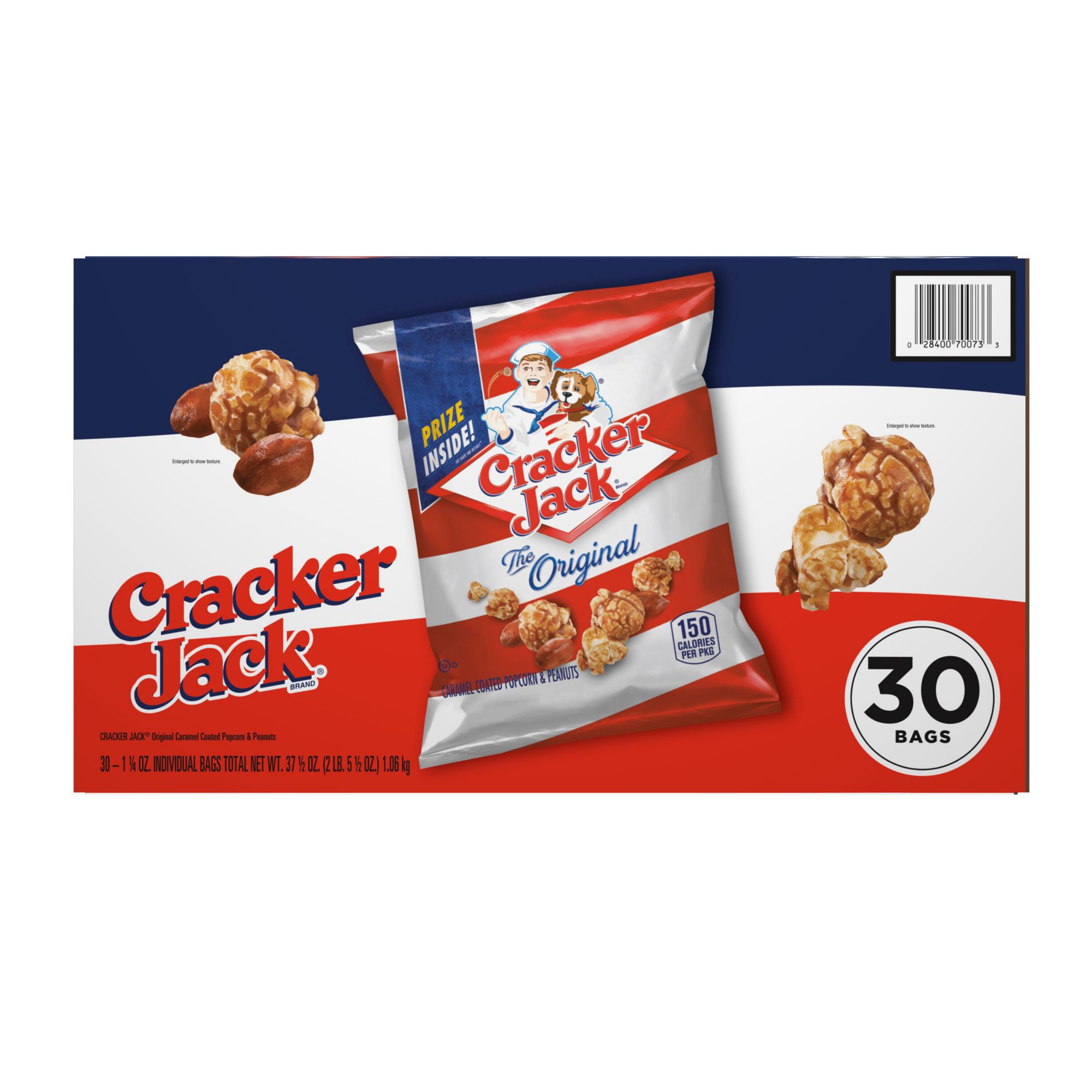 thumbnail image 2 of Cracker Jack Original Caramel Coated Popcorn & Peanuts (1.25 Oz Bags, 30-Pack) - Classic Snack 2 of 4