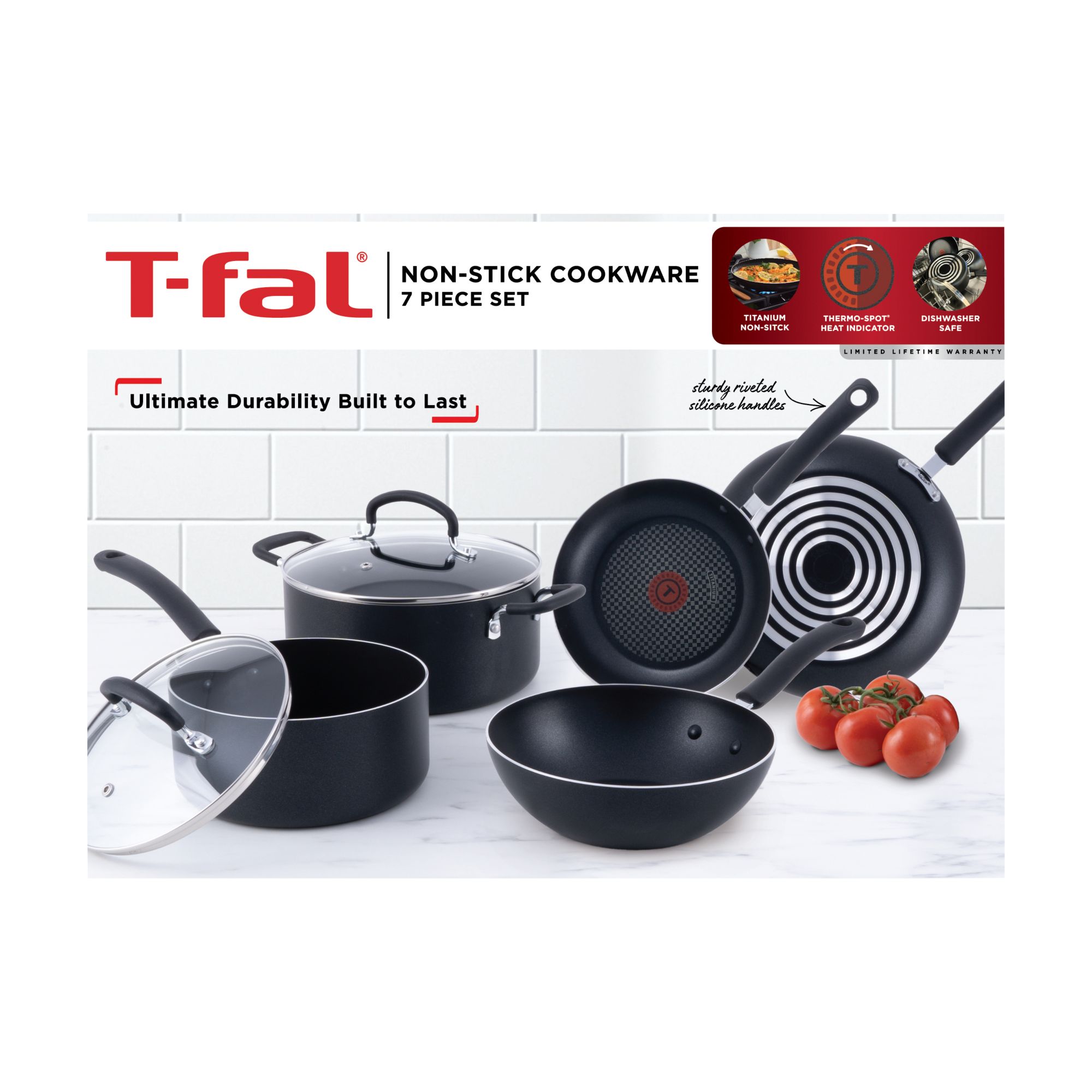 T-fal Essentials Nonstick Aluminum 20 Piece Cookware Set & Cooking Utensils