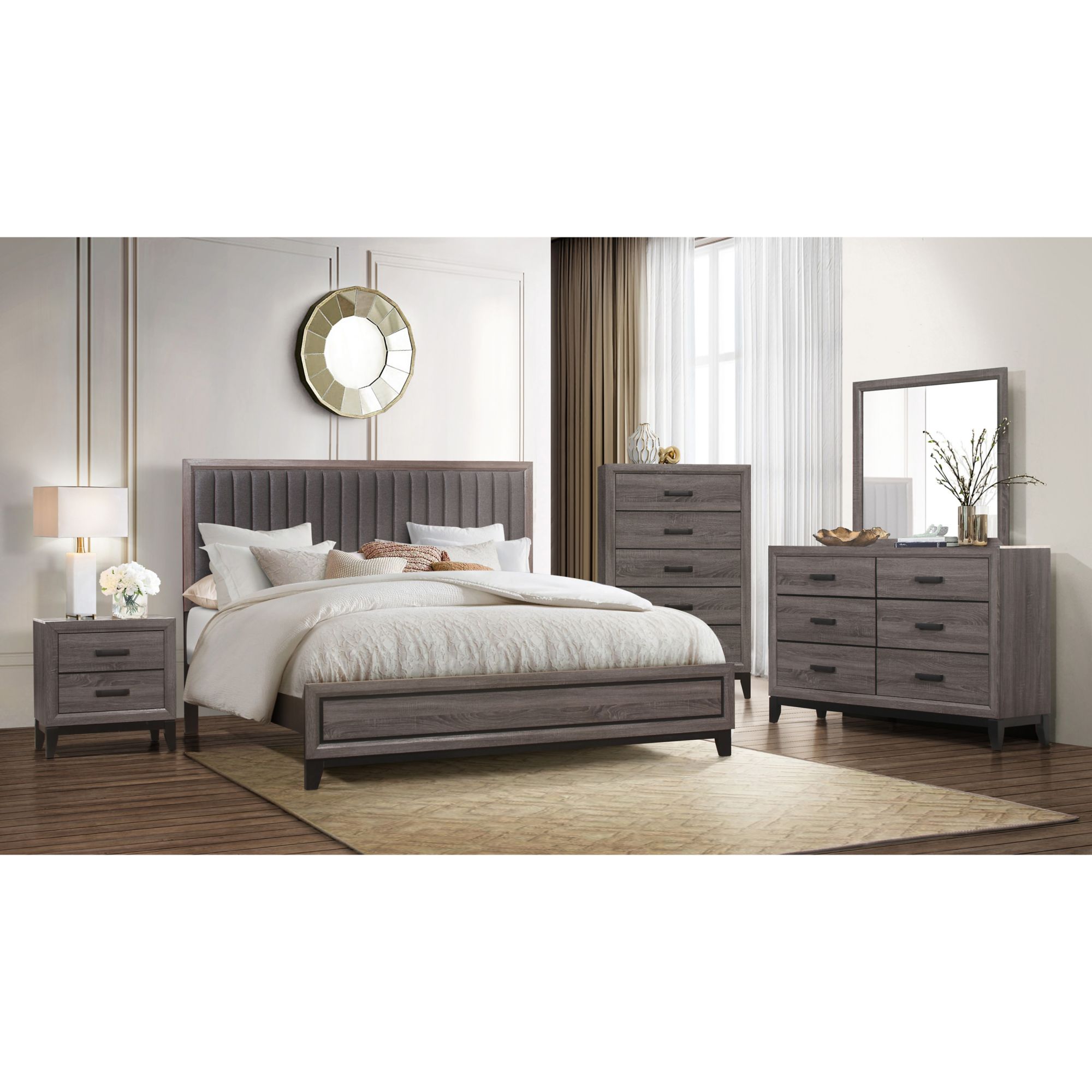 5 Piece Queen Size Bedroom Set, Modern Bedroom Furniture Sets with Queen  Bed Frame, Nightstand, Chest, Dresser and Mirror