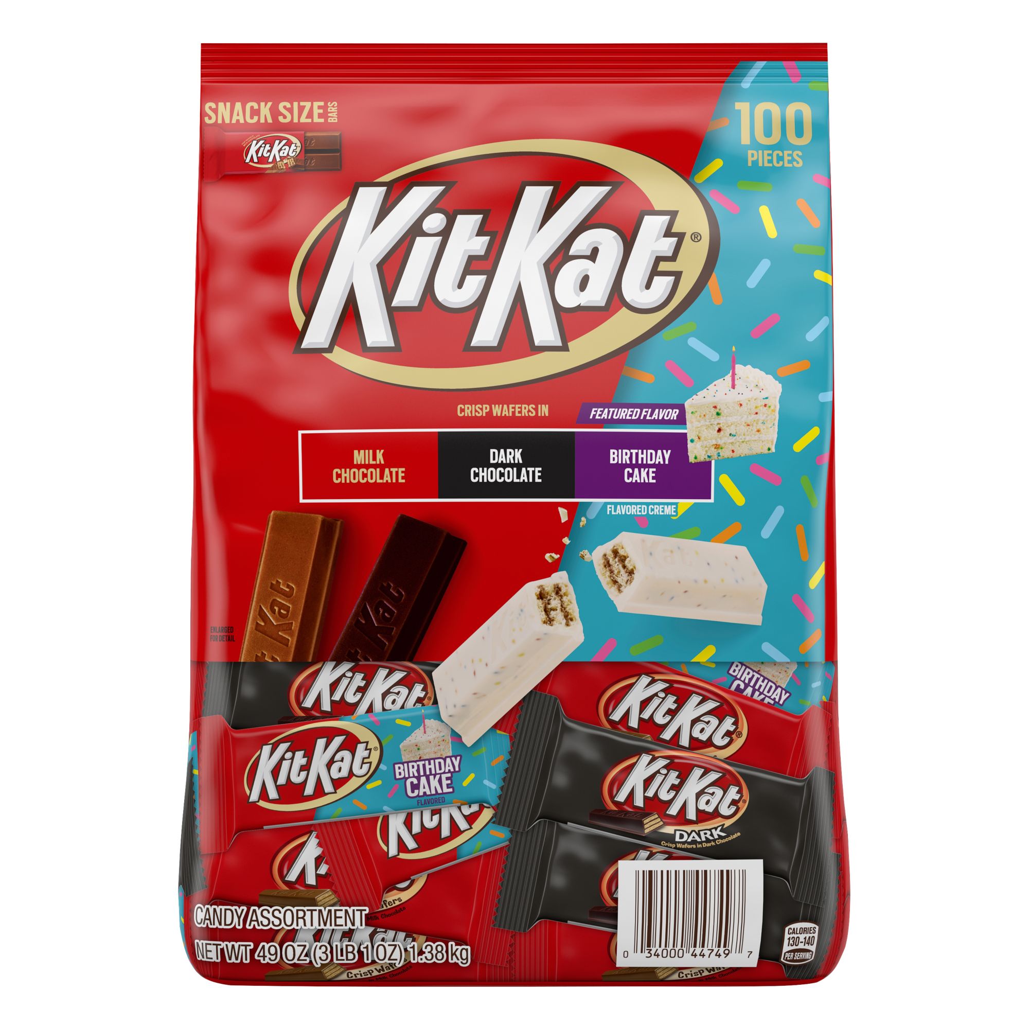 Kit Kat Milk Chocolate, Dark Chocolate and Birthday Cake Candy Assortment,  49 oz.