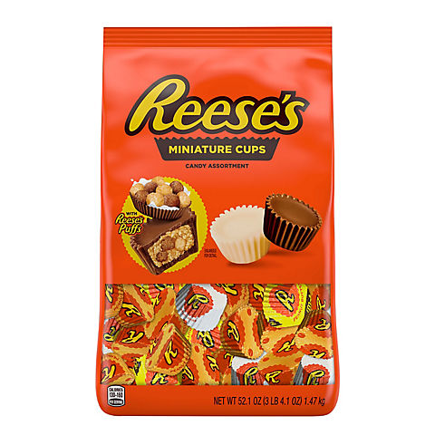 Reese's Miniatures Milk Chocolate, Dark Chocolate, and White Creme Peanut Butter Cups, 52.1 oz.