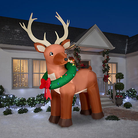 Gemmy 10.5' Airblown Inflatable Reindeer with Wreath