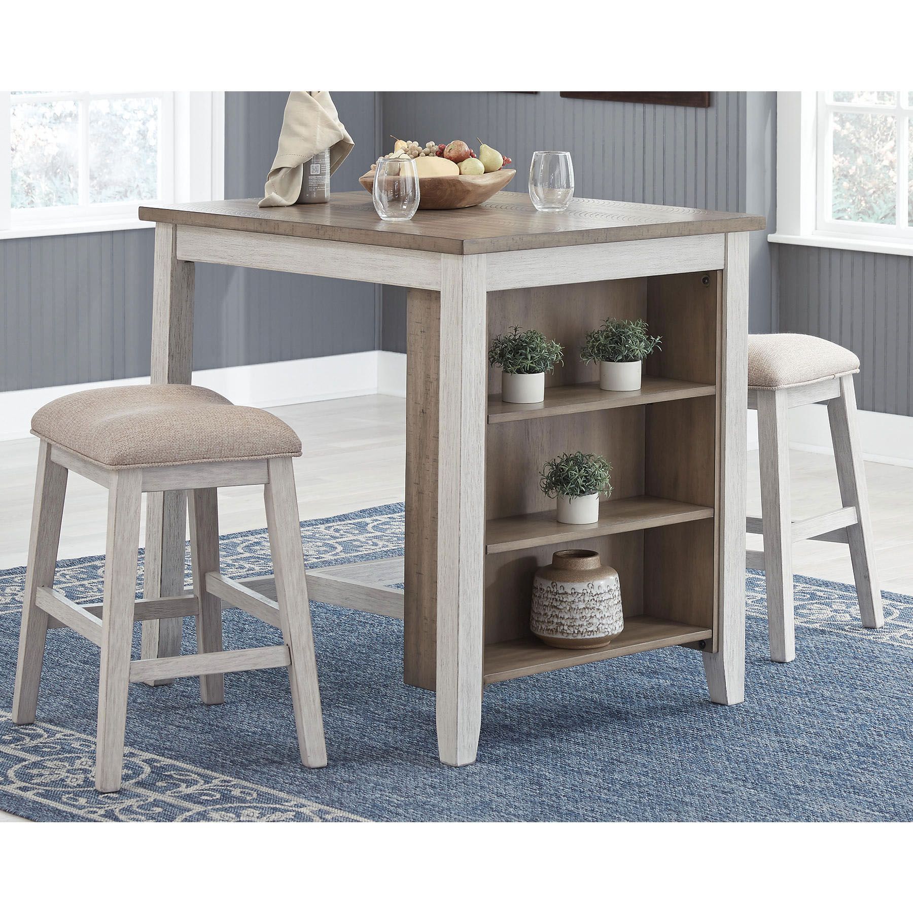 Ashley Furniture 3 Pc. Counter Table Set Timeworn White Finish