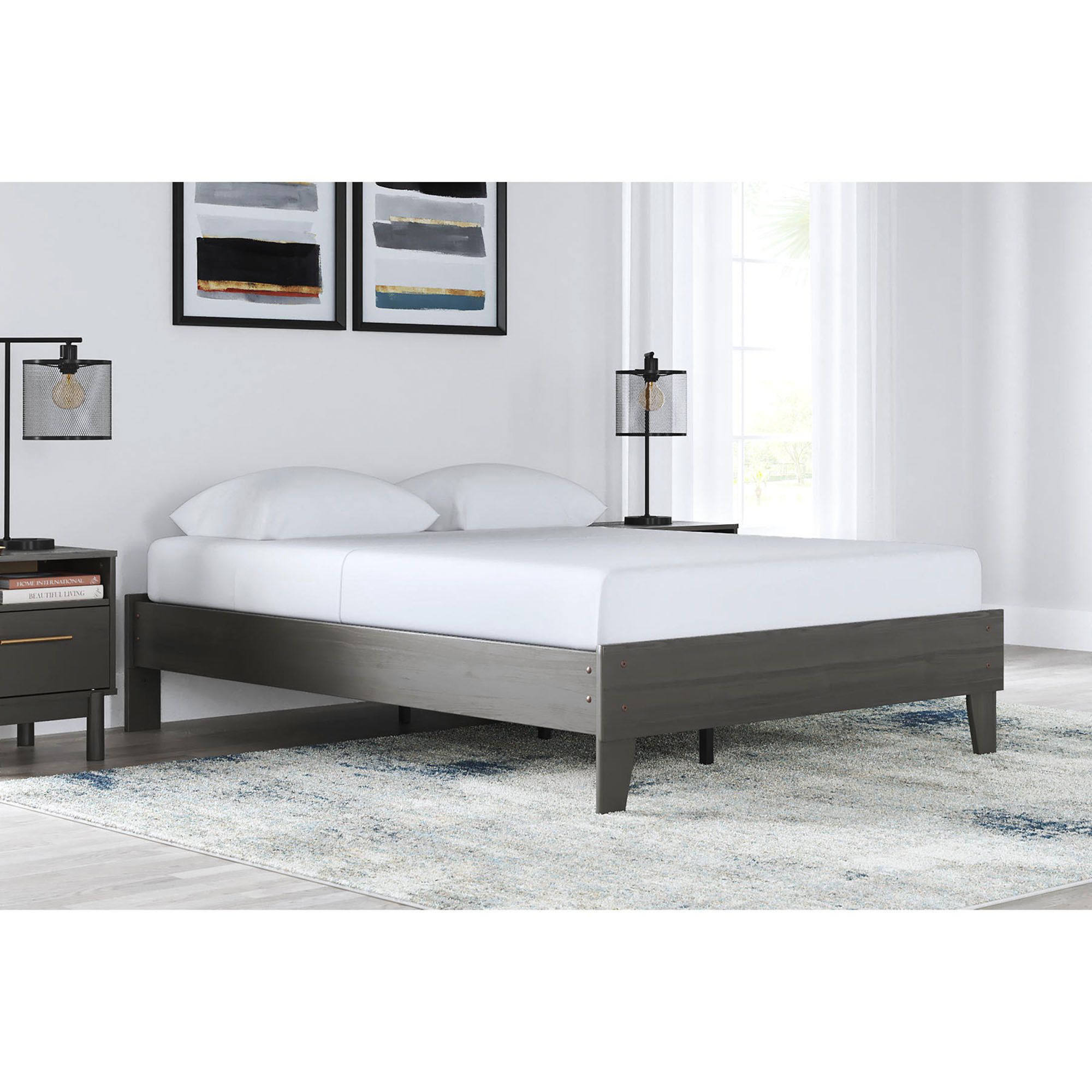 Gray full size platform outlet bed