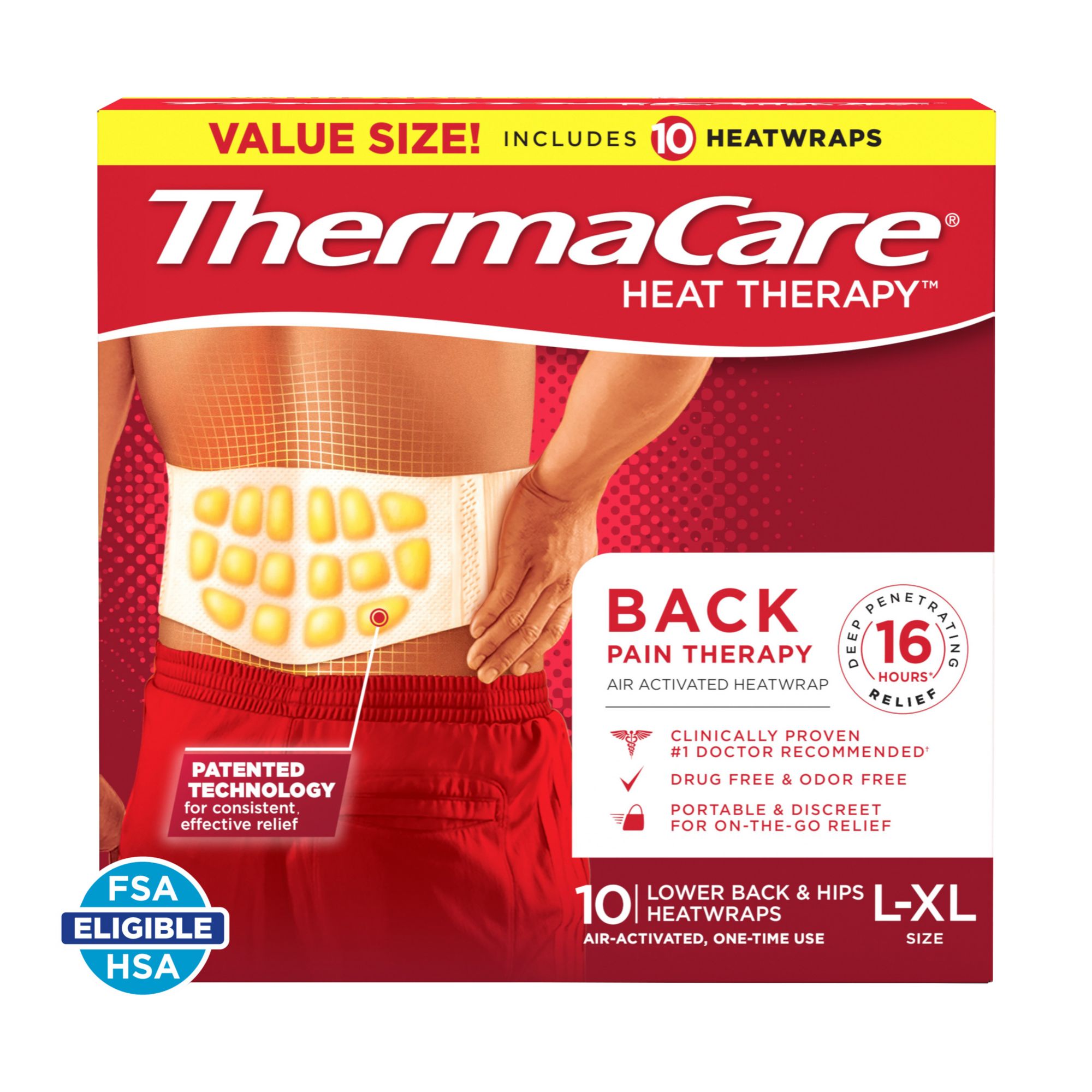 ThermaCare Lower Back & Hip Pain Relief HeatWraps, Large/X-Large - 2 ct