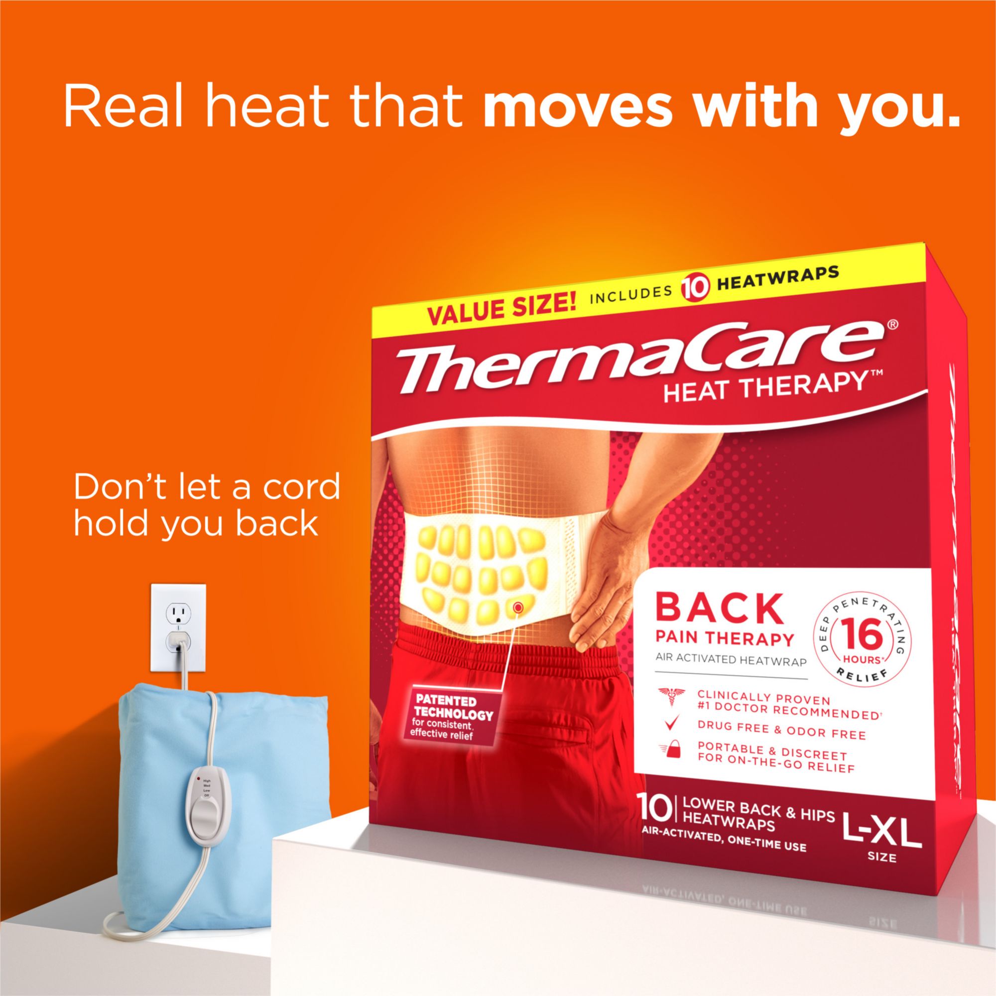 ThermaCare Lower Back & Hip Pain Relief Heat Wraps, Small/Medium