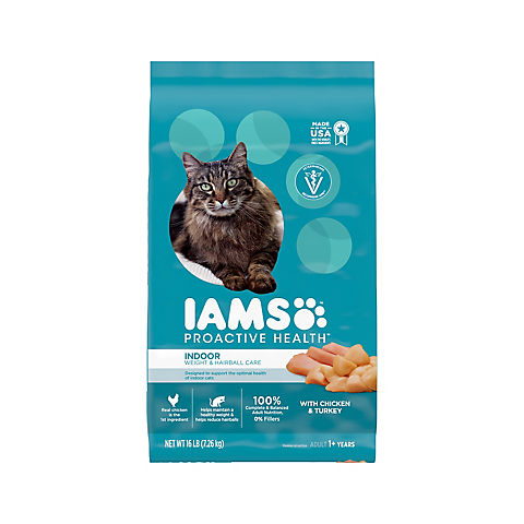IAMS ProActive Health Adult Indoor Weight & Hairball Care Dry Cat Food, 16 lbs.