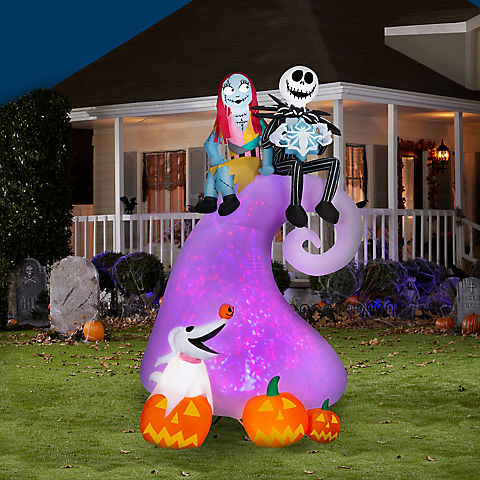 Gemmy 9.5' Airblown Inflatable Jack Skellington and Sally Scene with Swirling Lights