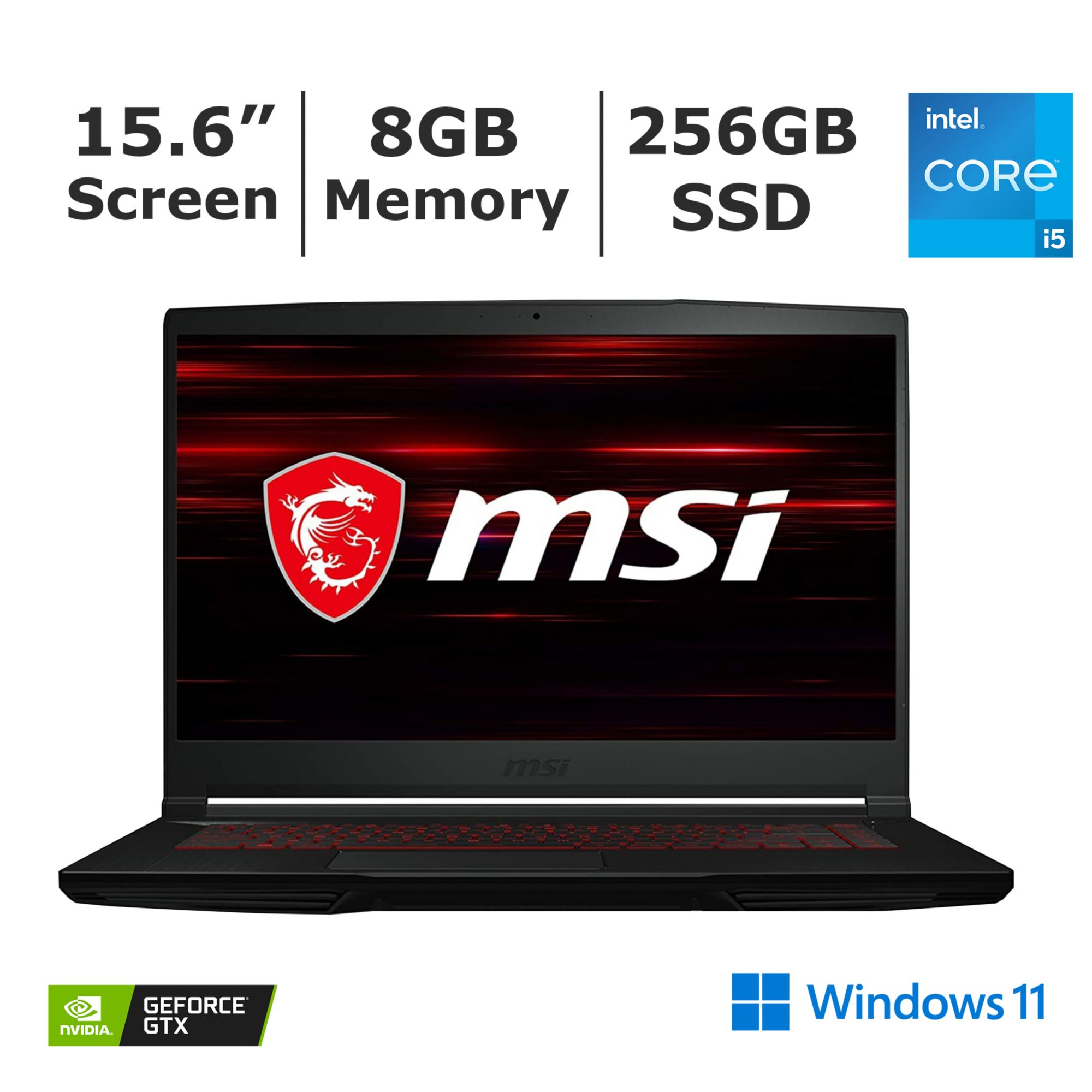 MSI GF63 Thin 11SC-693 15.6 Gaming Laptop, Intel Core i5-11400H, NVIDIA  GeForce GTX 1650, 8GB Memory, 256GB NVMe SSD, Windows 11