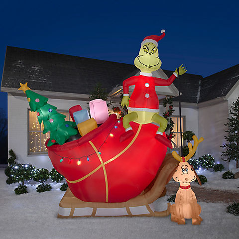 Gemmy 12' Airblown Inflatable Grinch and Max Sleigh Scene