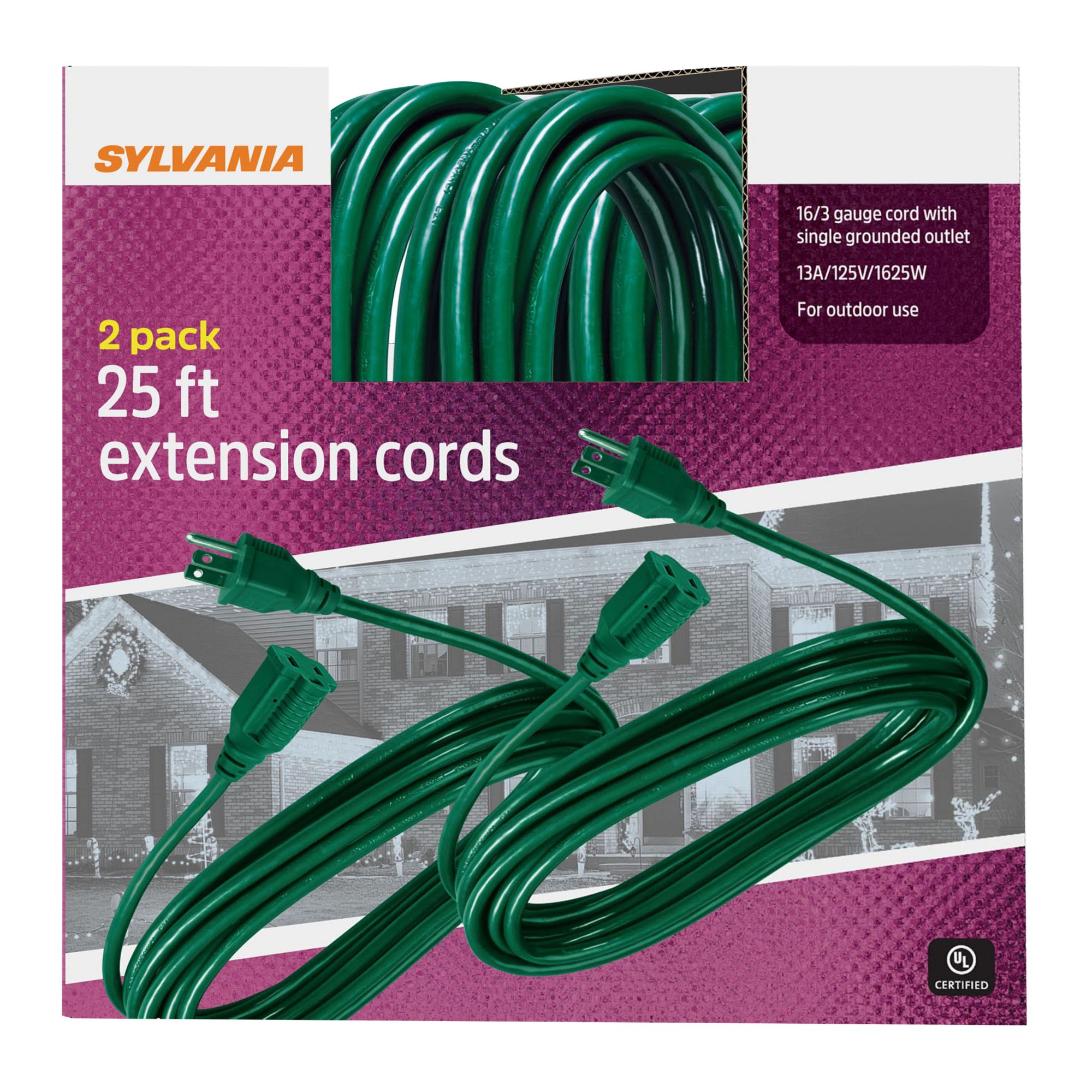 Indoor Outdoor Green Extension Cord 25 ft Waterproof, 16/3 Gauge