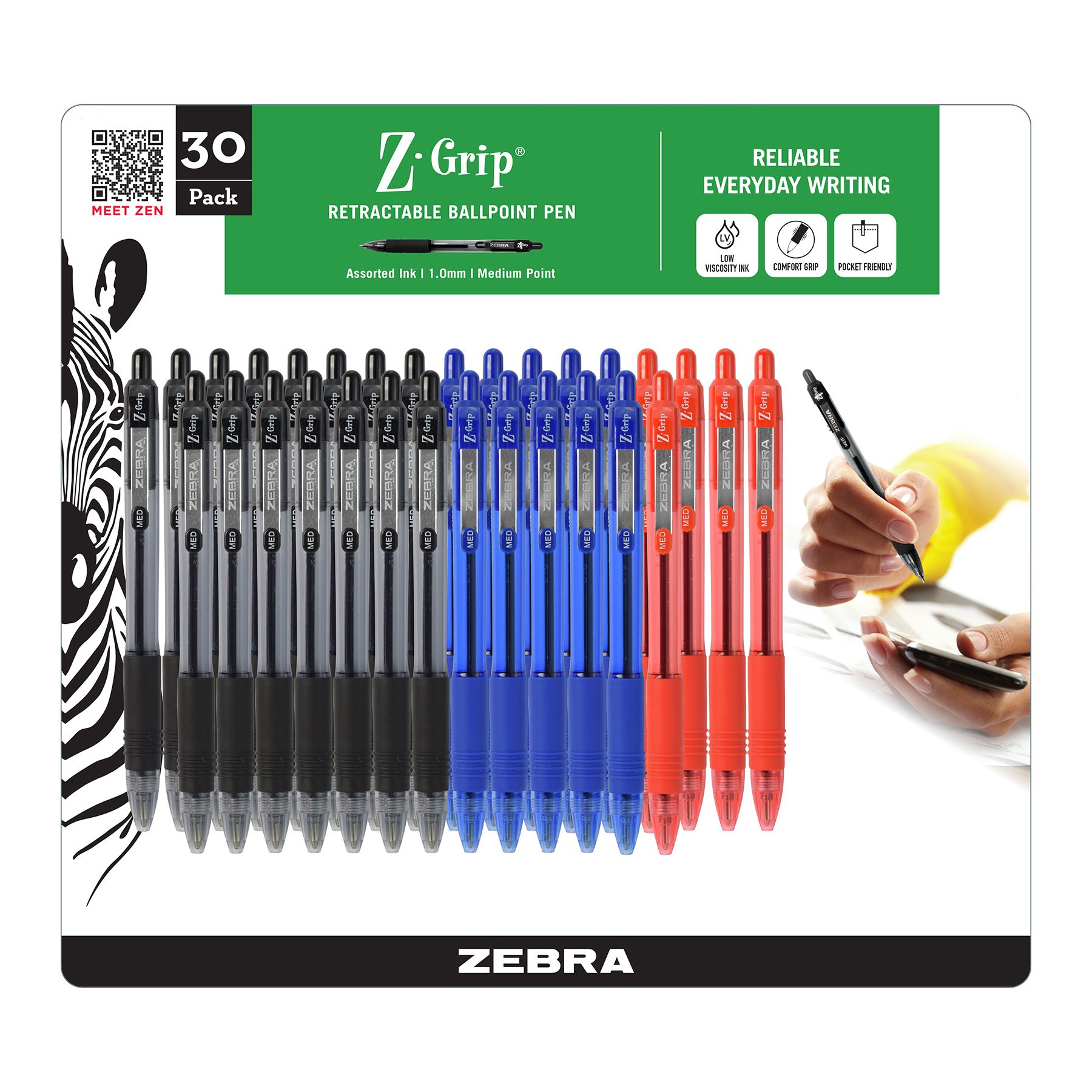 Zebra Z-Grip Retractable Ballpoint Pen Assorted Ink Medium 24/Pack