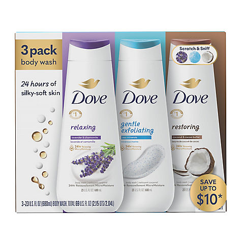 Dove Relax, Exfoliate & Restore Body Wash Variety Pack, 3 pk./23 oz.