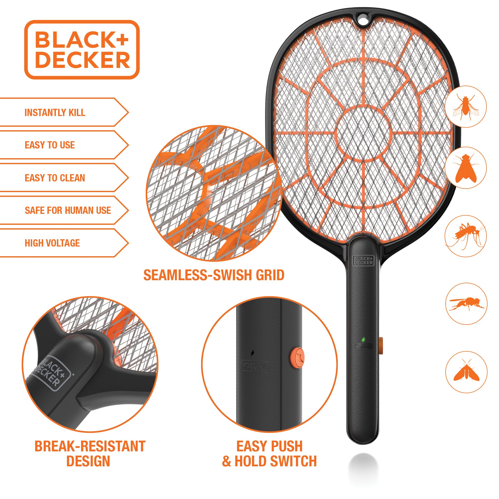 Black and Decker Rechargeable electric fly swatter With Digital Counter New