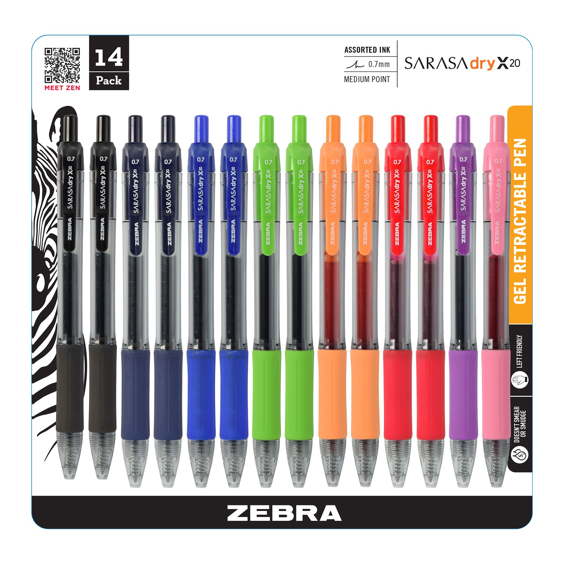  Zebra Pen Sarasa X20 Retractable Gel Ink Pens, Medium Point  0.7mm, Fashion Assorted Color Rapid Dry Ink, 4 Pack (Packaging may vary) :  Office Products