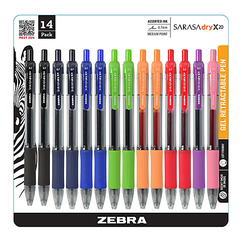Zerba Sarasa Dry X20 Retractable Gel Pens, 14 ct. - Assorted Colors