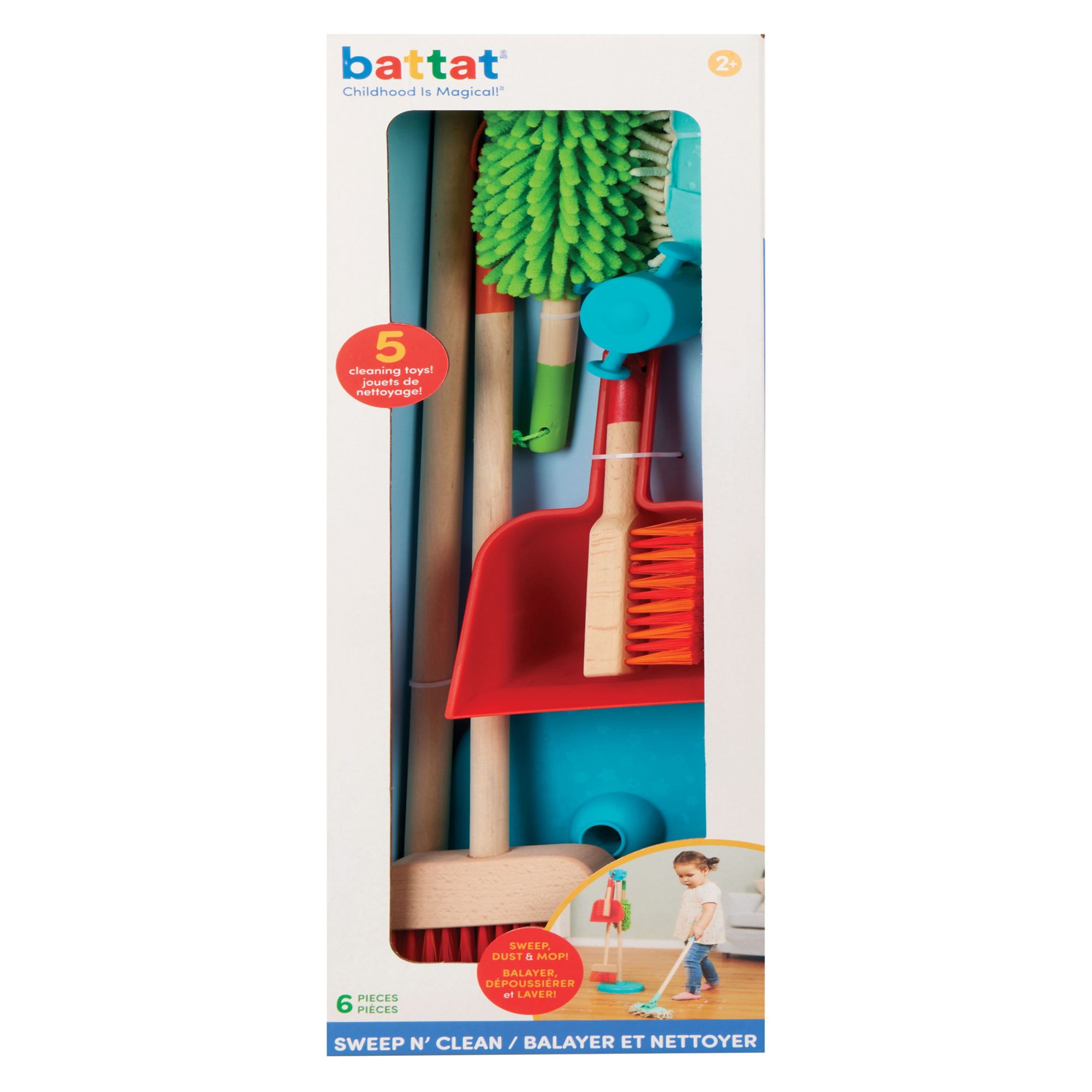 Battat- Kids Cleaning Set – Cleaning Toys For Toddlers, Children – Pretend  Play Kit- Broom, Mop, Brush, Dustpan, Duster- Sweep n' Clean- 2 Years +