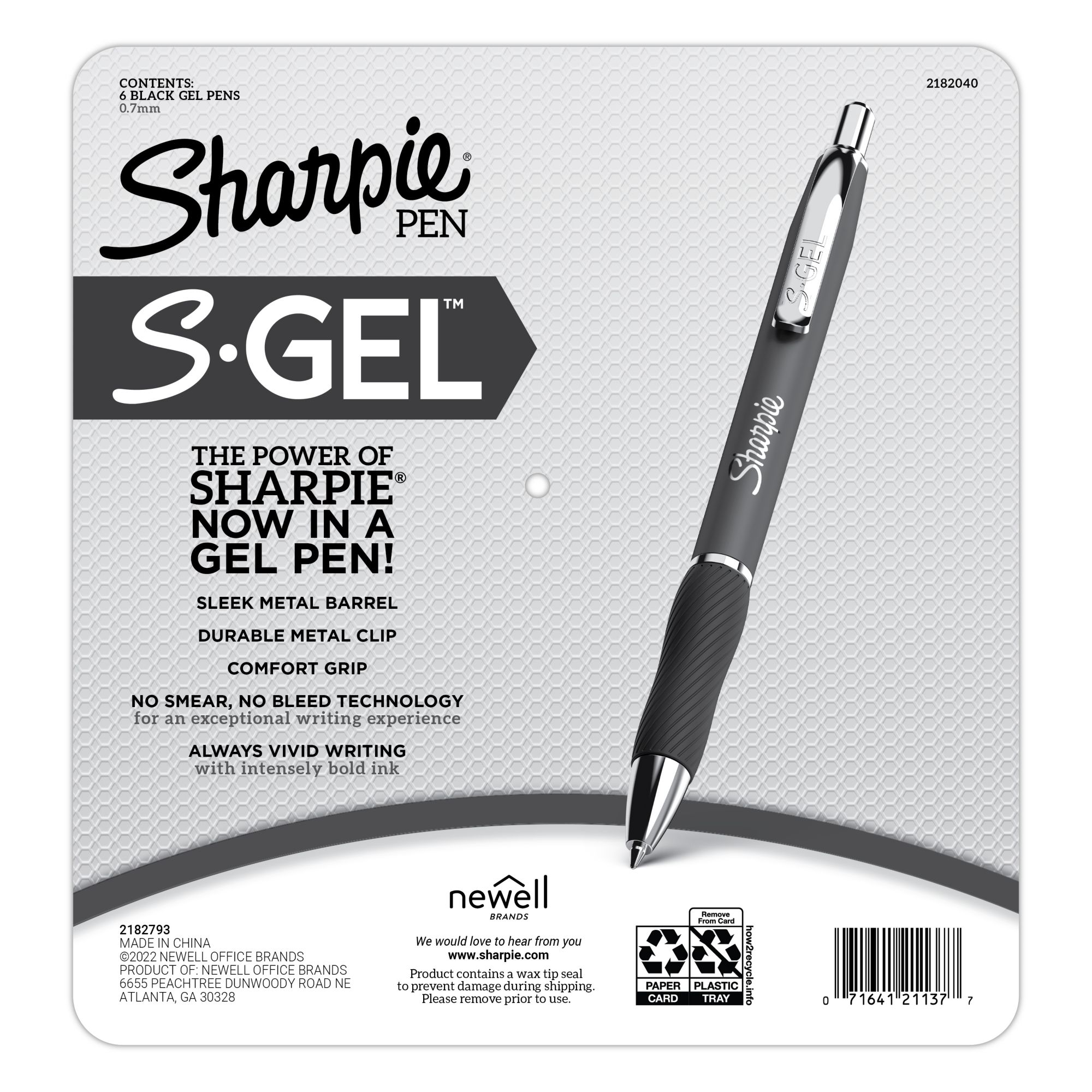 Sharpie S.Gel Pen, Comfort Grip, Black Ink, Medium (0.7 mm) - 4 pens