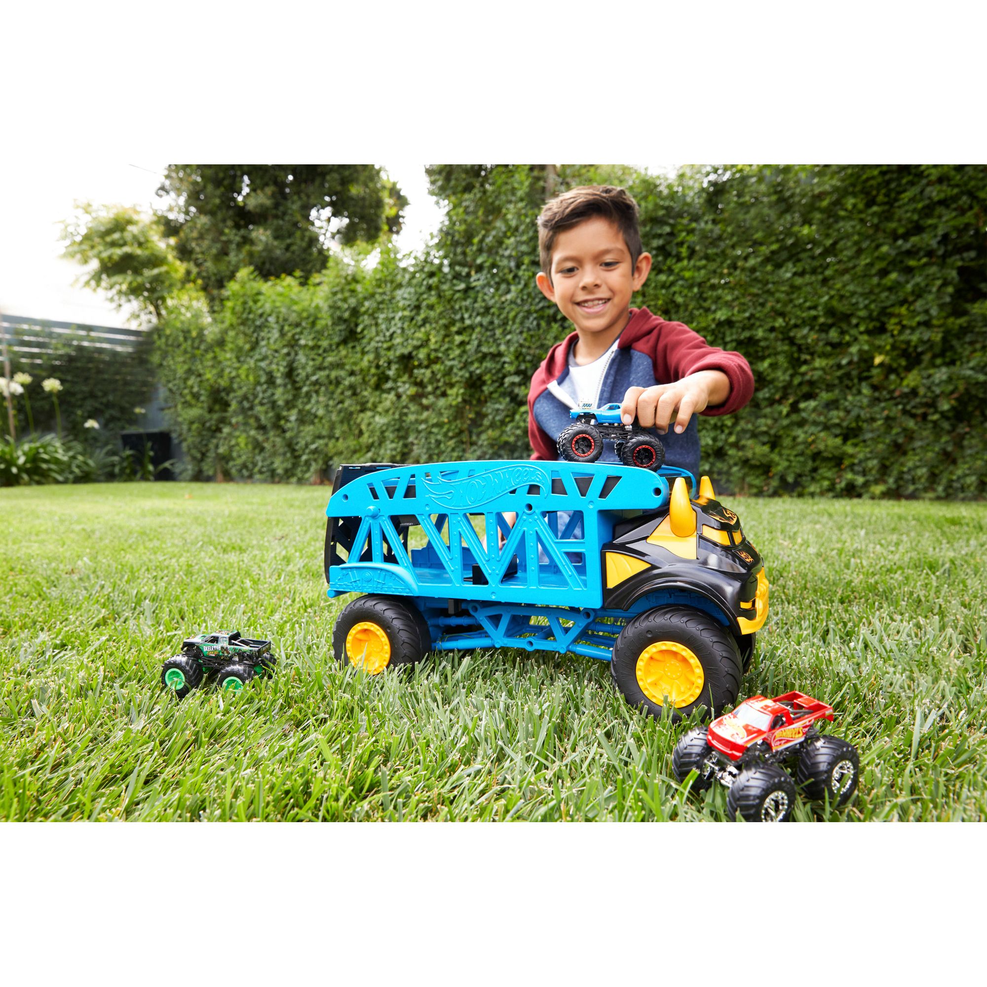 Monster Trucks Monster Mover + 3 Trucks Vehicle by Hot Wheels at