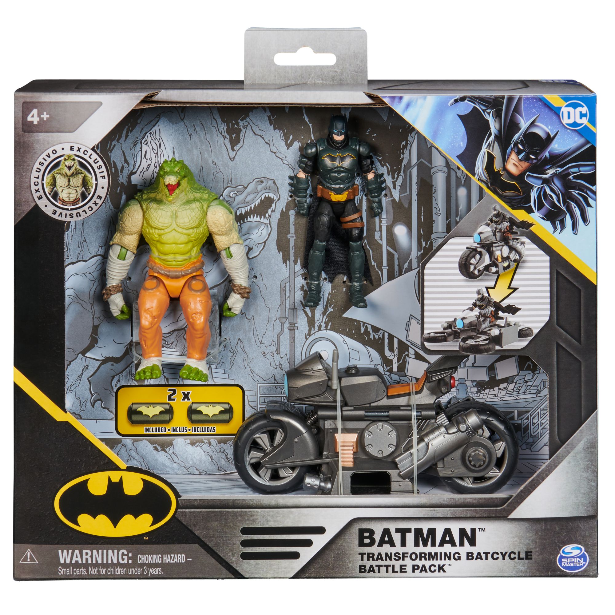DC Comics Batman Transforming Batcycle Battle Pack with 4 Killer Croc and  Batman Action Figures