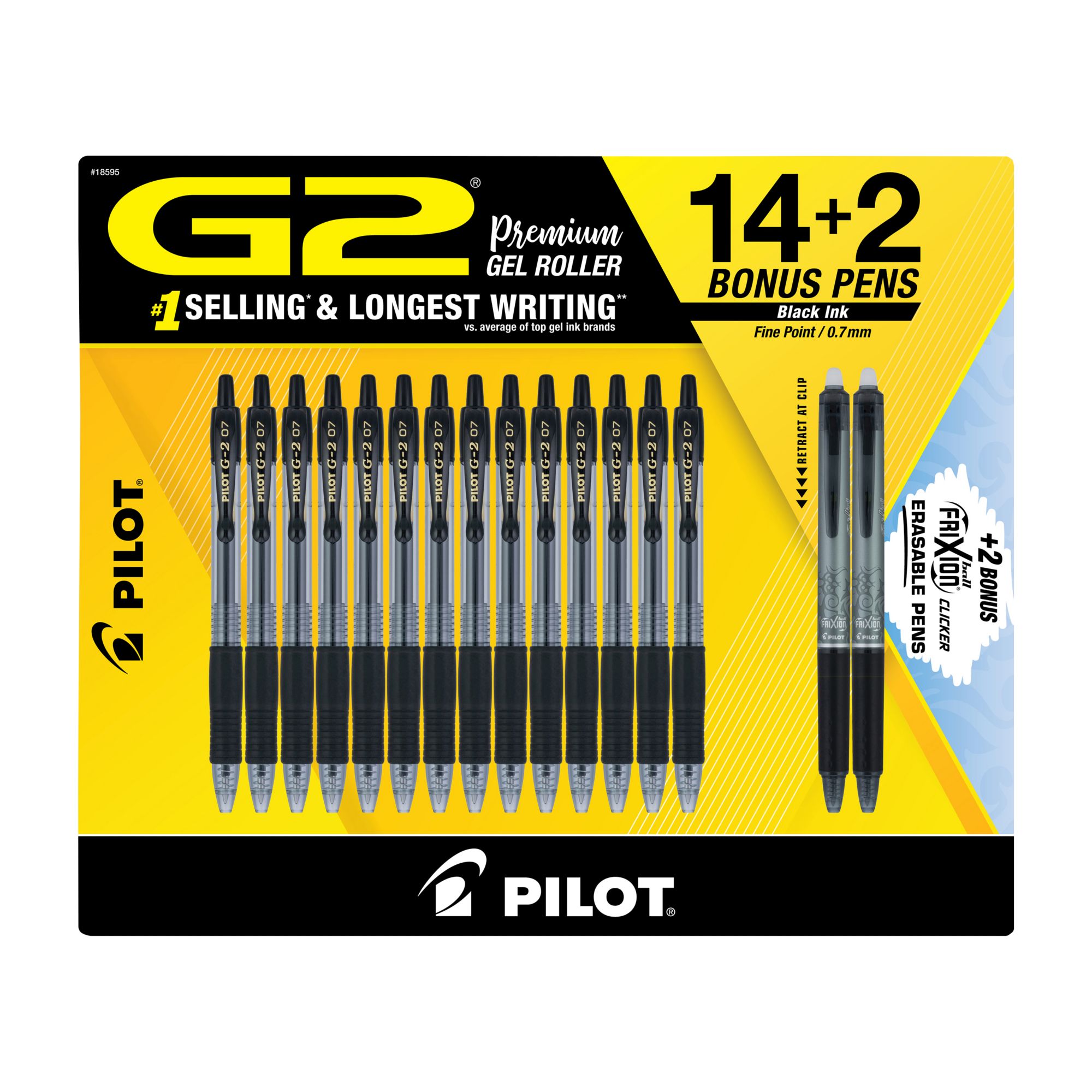 Pilot Ball Frixion Gel Pens, Erasable, Fine (0.7 mm), Blue Ink - 2 pens