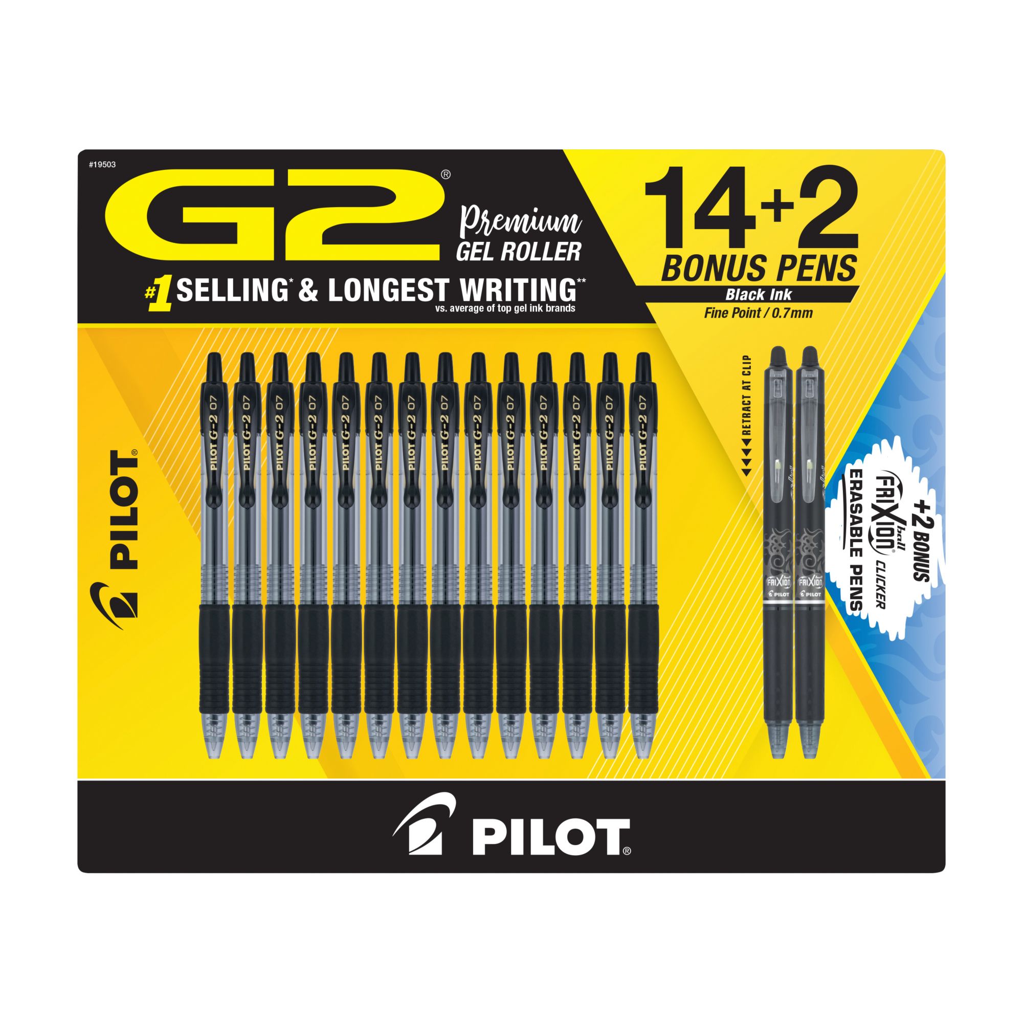 Pilot FriXion Ball Clicker Erasable Gel Fine Point Pens, Black Ink - 2 pack