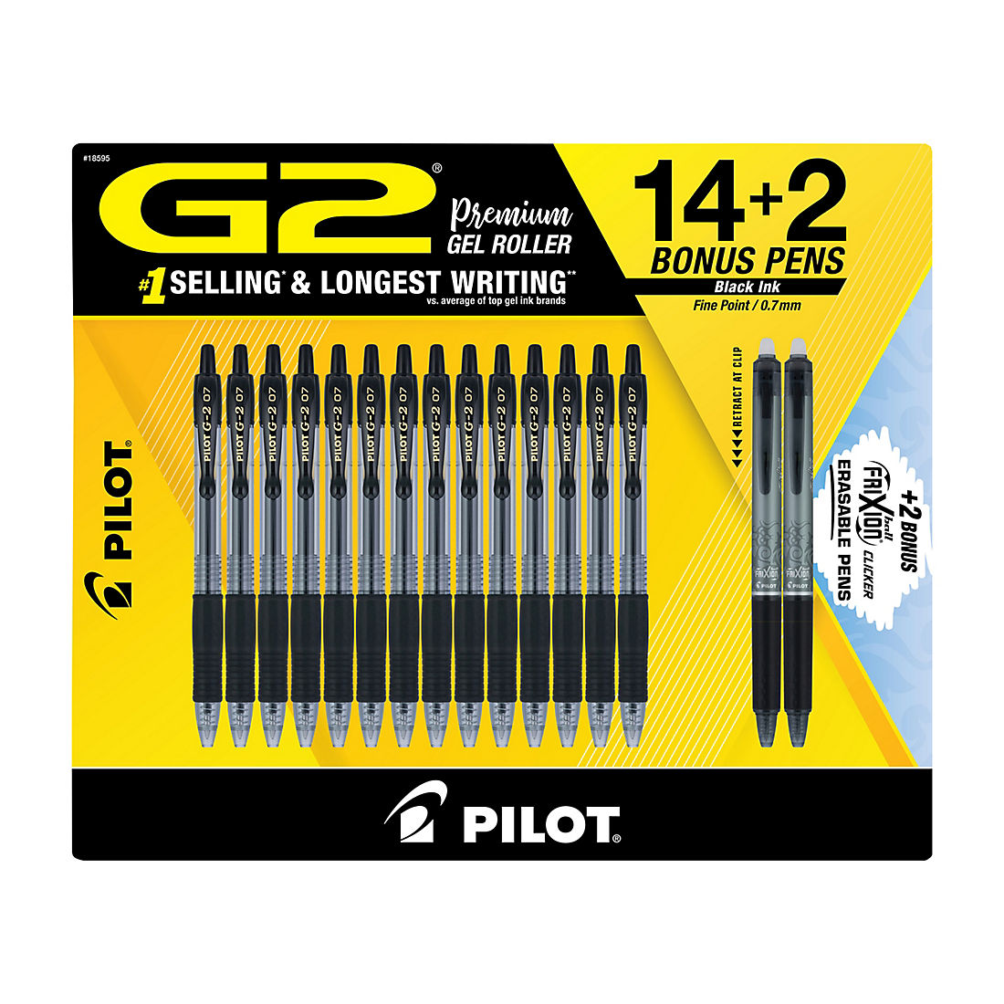 Pilot G2 Gel Pens, 14 ct. with 2 Bonus FriXion Erasable Pens - Black
