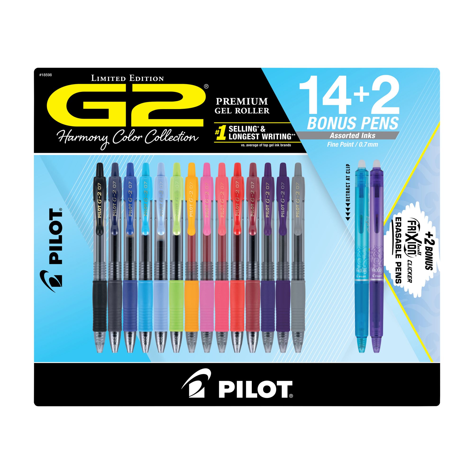  Pilot, G2 Premium Gel Roller Pens, Fine Point 0.7 mm, Blue,  Black, Red, Pack of 14 : Office Products