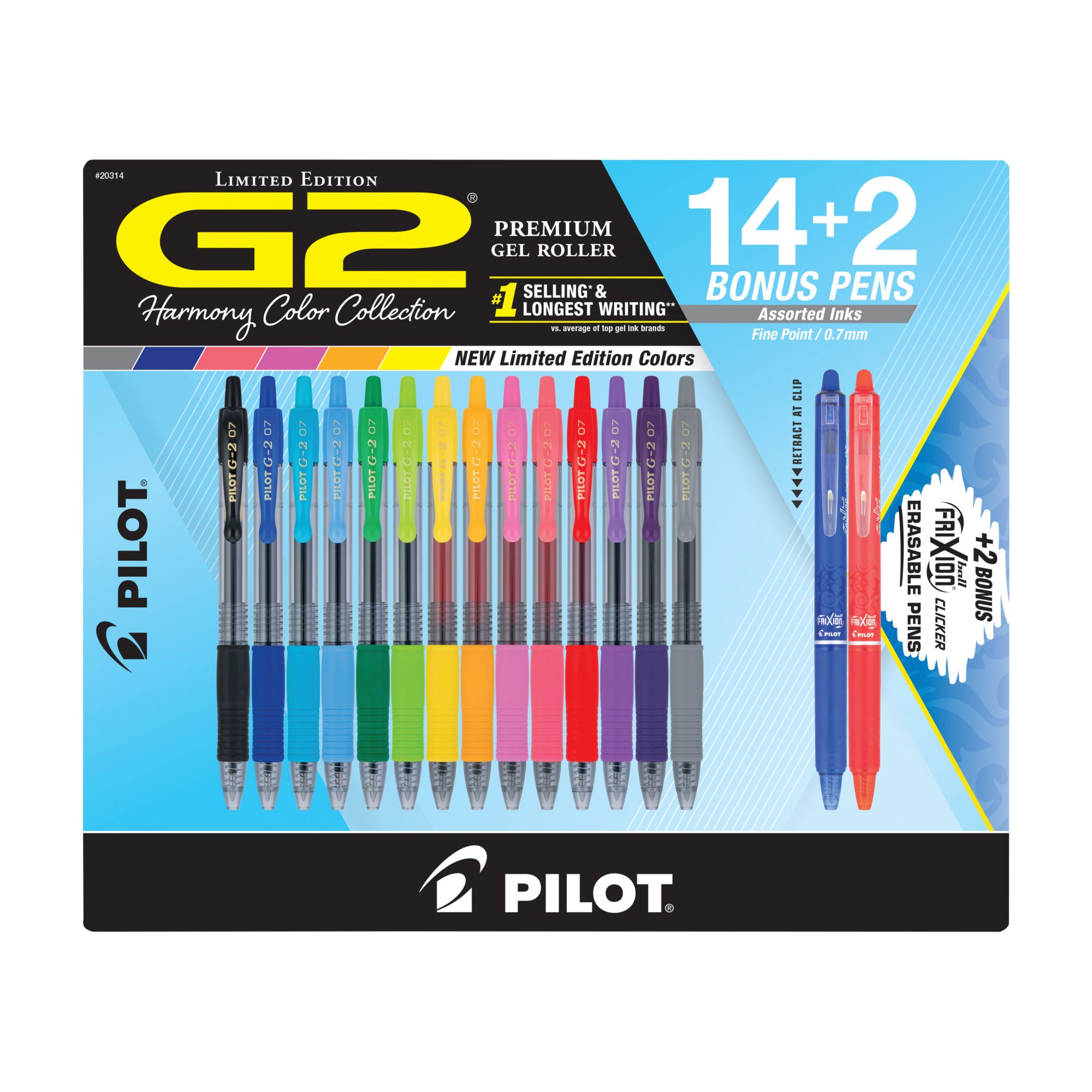  Pilot, G2 Premium Gel Roller Pens, Fine Point 0.7 mm, Blue,  Black, Red, Pack of 14 : Office Products