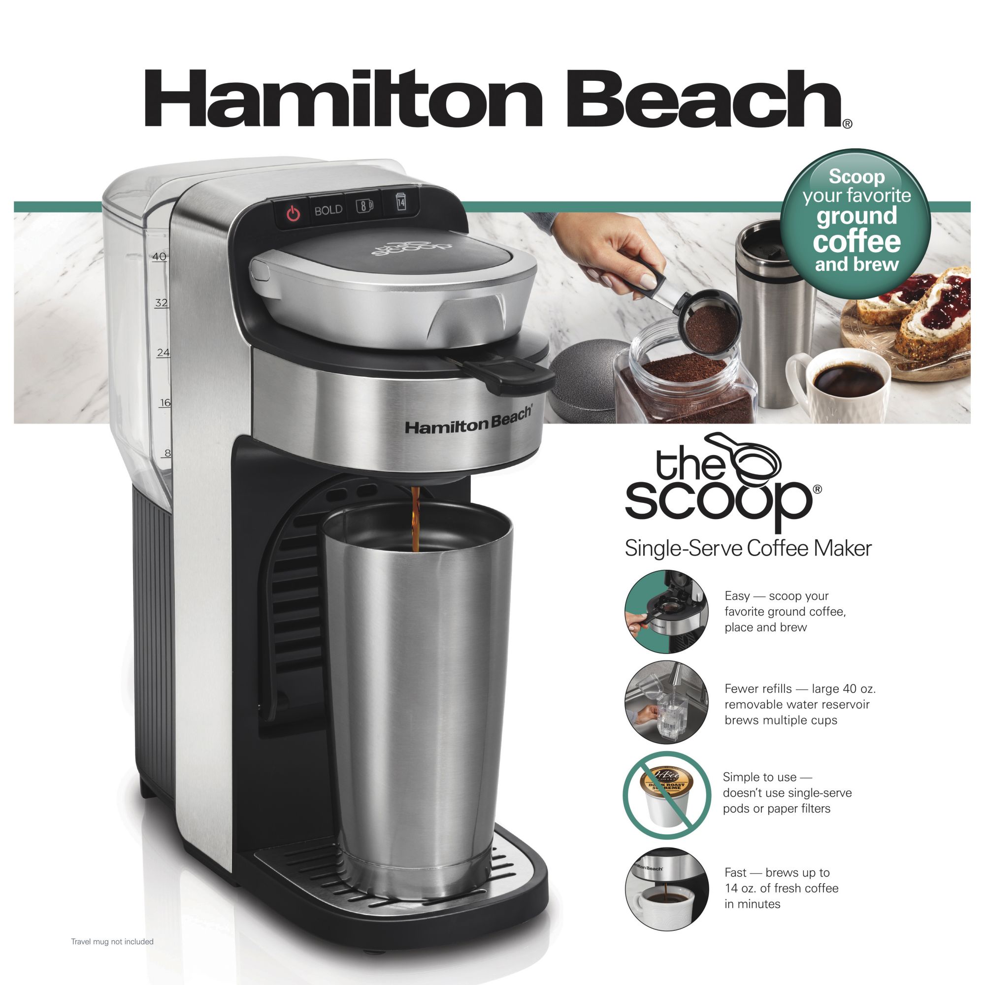 Hamilton Beach The Scoop Single-Serve Stainless Steel Coffee Maker