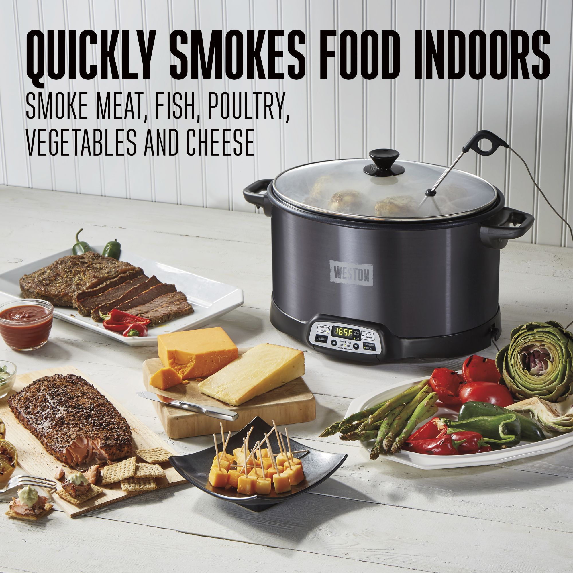 Weston 2-in-1 Indoor Smoker and Slow Cooker - Black and Stainless