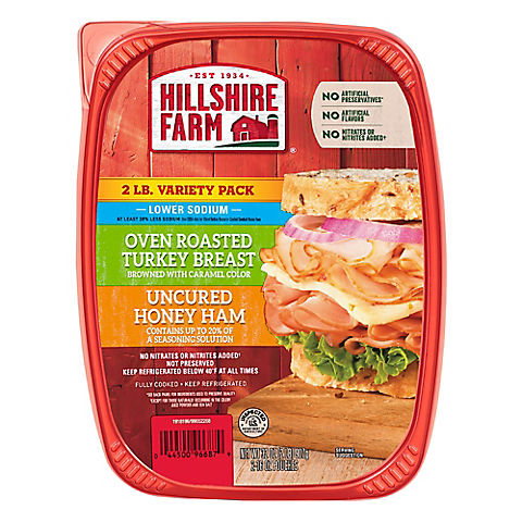 Hillshire Farm Lower Sodium Oven Roasted Turkey Breast & Uncured Honey Ham Variety Pack, 2 lbs.
