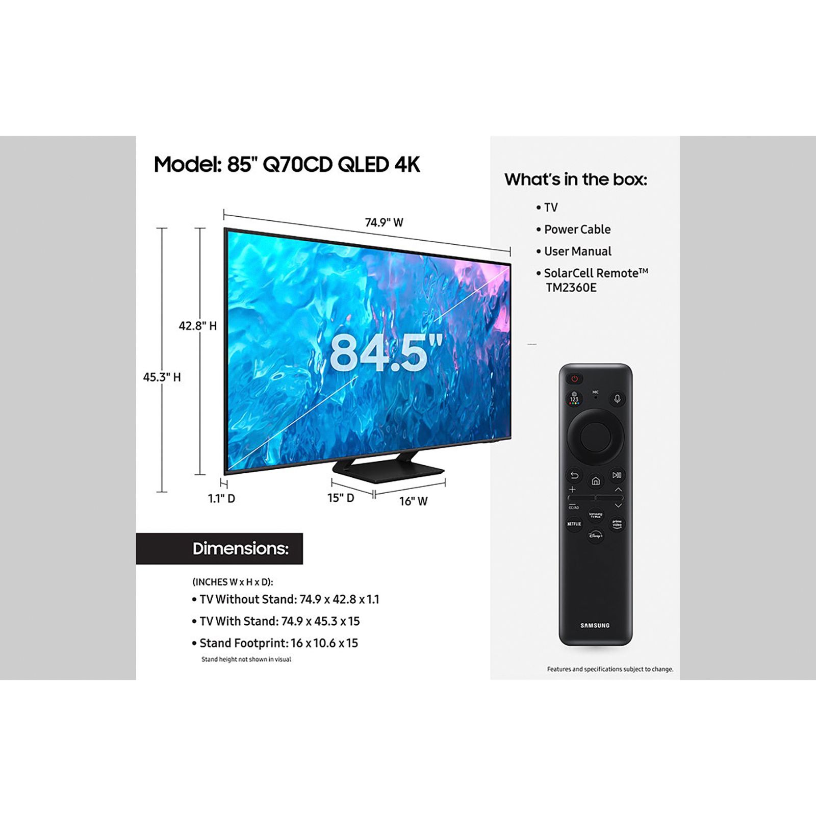 Samsung 65 Q70CD QLED 4K Smart TV with Your Choice Subscription and 5-Year  Coverage